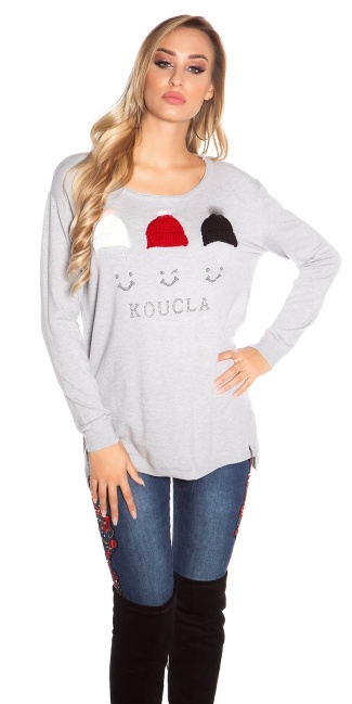 Trendy sweater with glitter rivets Grey